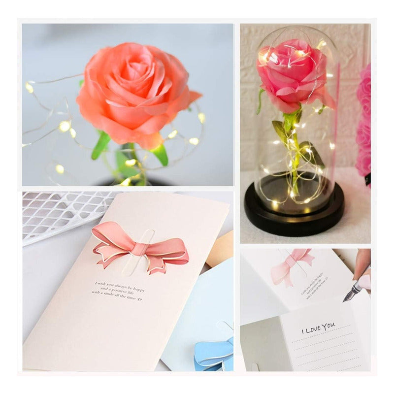 Cúpula Vidrio Rosa Led Flores Artificiales Rosa Eterna Led