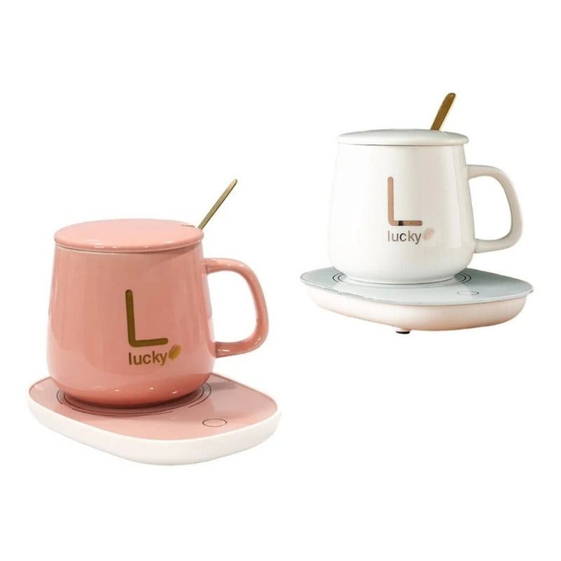 Pack X2 Taza Con Calentador Tazón Tazas De Te Temperadas Mug