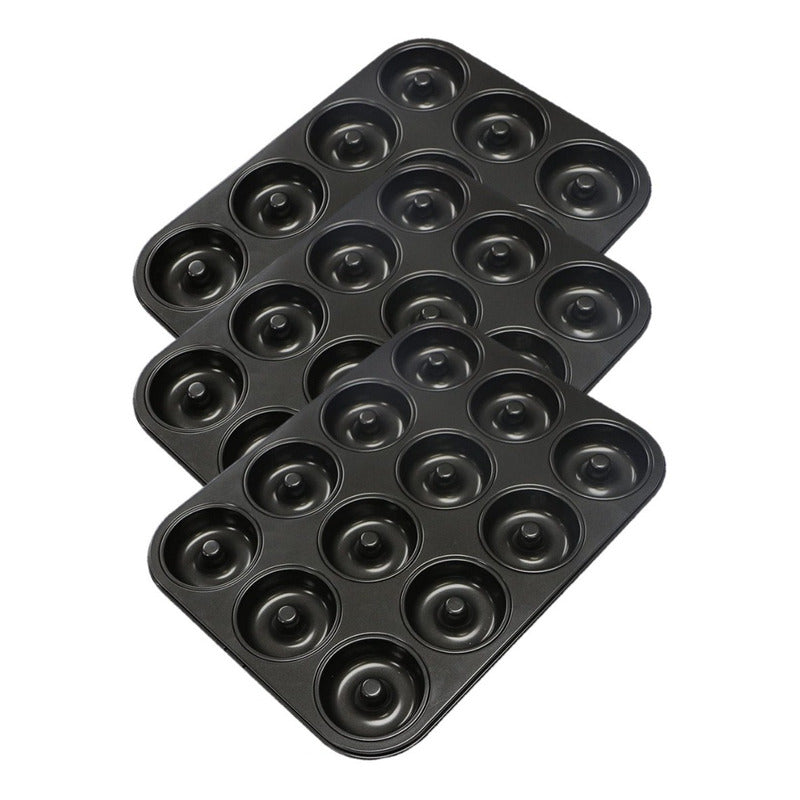 Pack X3 Molde Queques Antiadherente 12 Rosquillas Tortas