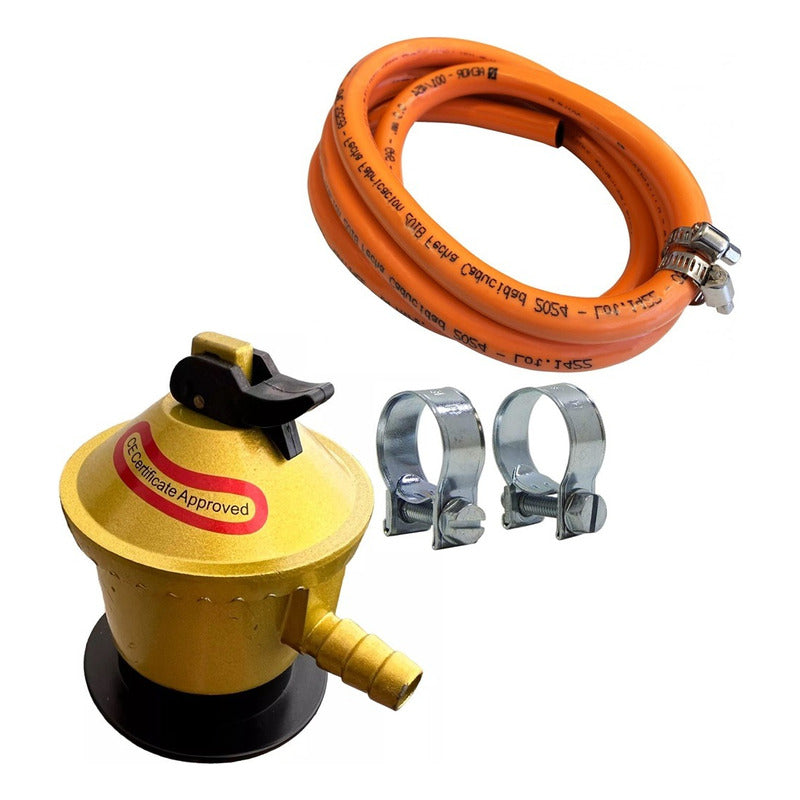 Kit Regulador Válvula De Gas Licuado+manguera Gas+abrazadera