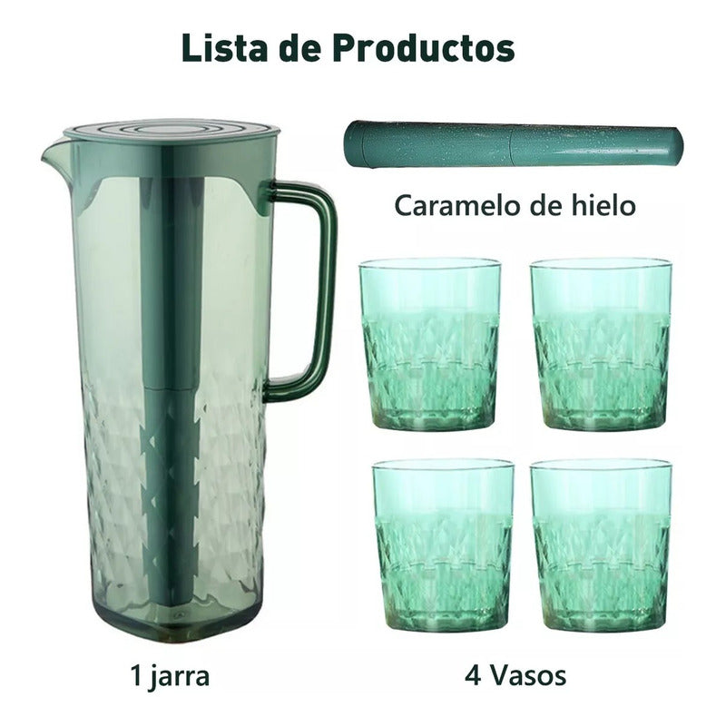 Set Jarra 2 Litros + 4 Vasos Jarra Agua Jugo Refrigerante