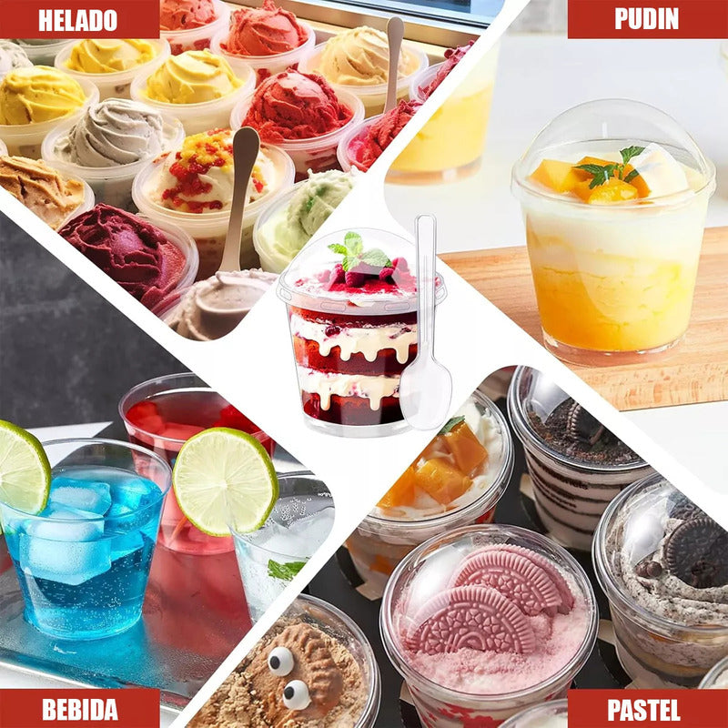 Pack 25 Envases De Plástico Desechables Con Tapa Vaso Postre