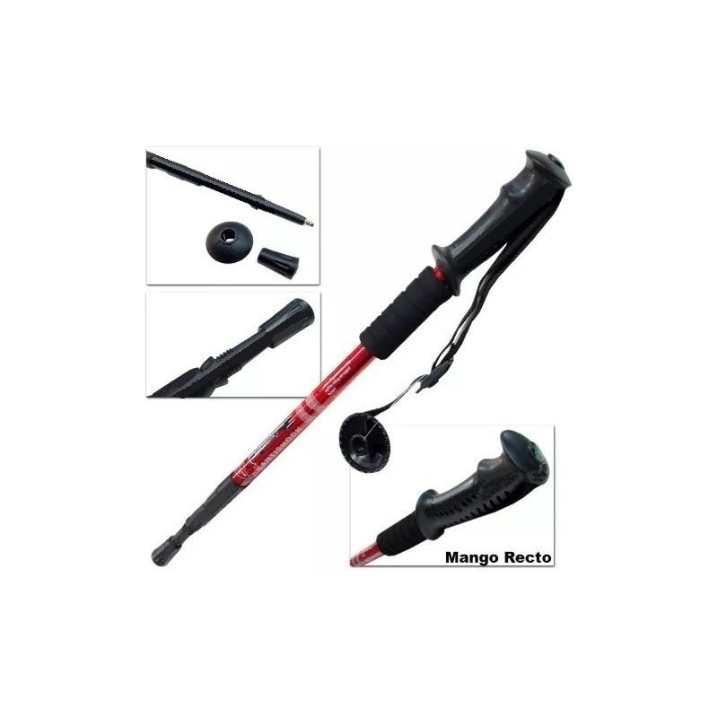 1 Bastón Plegable Ligero Senderismo Treking Caminar Escalar Color Rojo