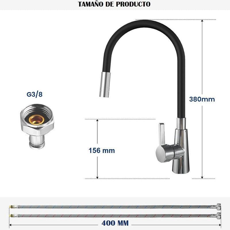 Llave Lavaplatos Monomando Cuello Flexible Agua Caliente