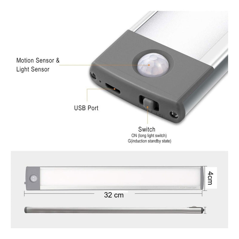 Pack X2 Luz Led Con Sensor Movimiento Barra Closet Baño Coci