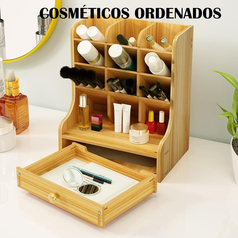 Organizador Escritorio Con Cajón Portalápices Oficina Mader