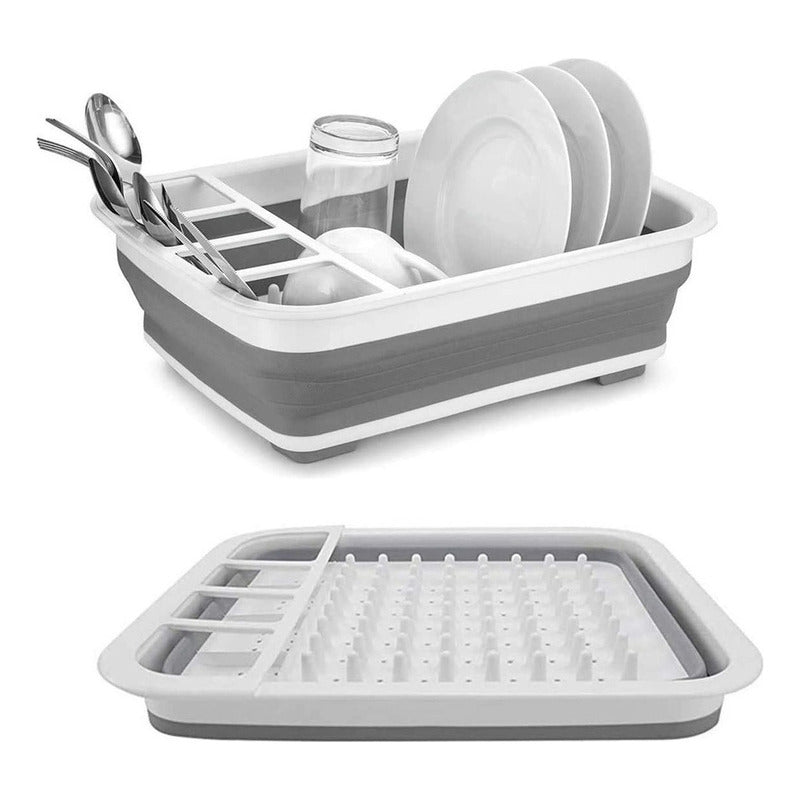 Secaplatos Escurridor Colador Plegable Silicona Multifunción Color Blanco Con Gris