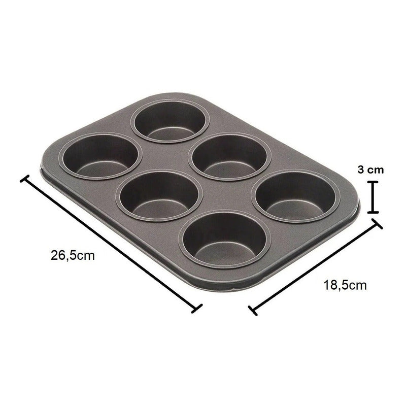 Molde Muffin Arcashopping Teflón Antiadh Gris 6 Cavidades Repostería