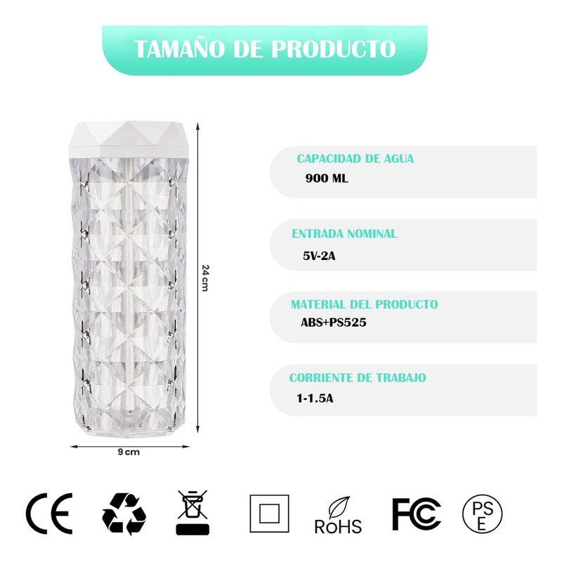 Lampara Humidificador 900ml Lampara Led Cristal Lampara Mesa Color Transparente