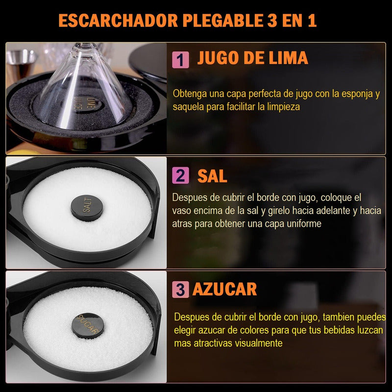 Escarchador De Vasos Orillador Copas Set Bartender 3 Bandeja