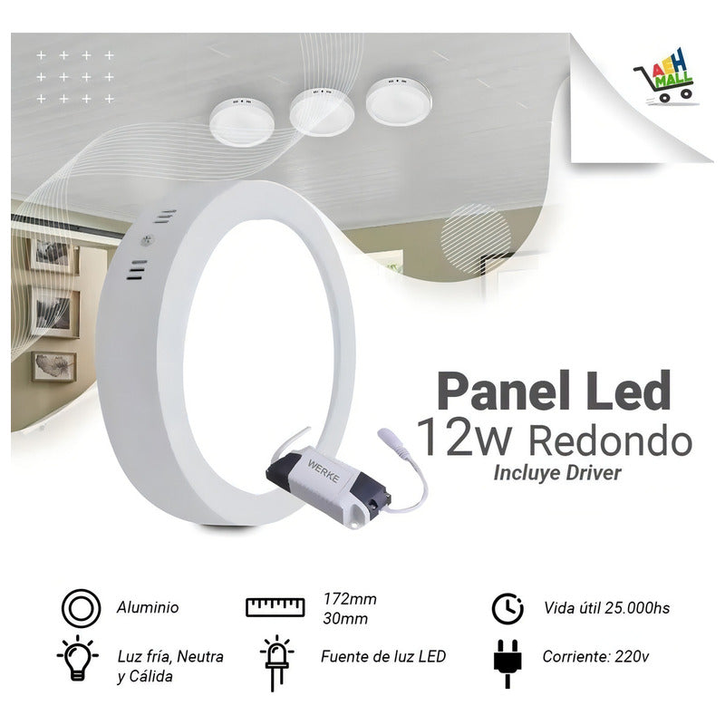 Panel Plafon Led 12w Aplicar Cuadrado Blanco