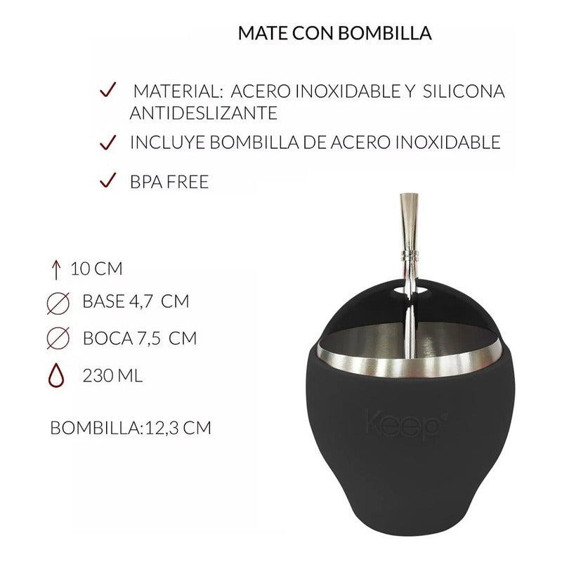 Mate Con Bombilla Keep Mate Acero Inoxidable Mate 230ml Mate