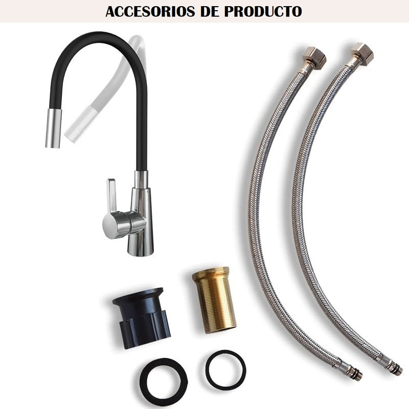 Llave Lavaplatos Monomando Cuello Flexible Agua Caliente