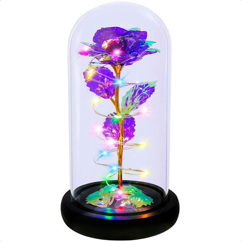 Flores Artificiales Rosa Eterna Con Luces Led Cupula Vidrio