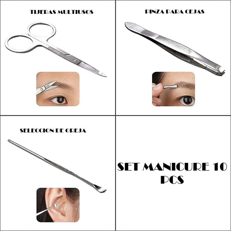 Set Manicure Permanente 10 Pieza Corta Cuticulas Profesional