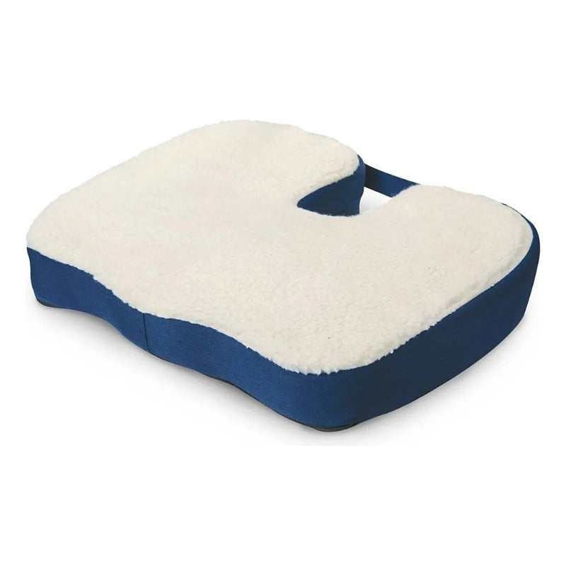 Pack X2 Cojin Lumbar Cojin Silla Oficina Cojin Espalda Ortop Color Blanco Con Azul Diseño De La Tela Liso