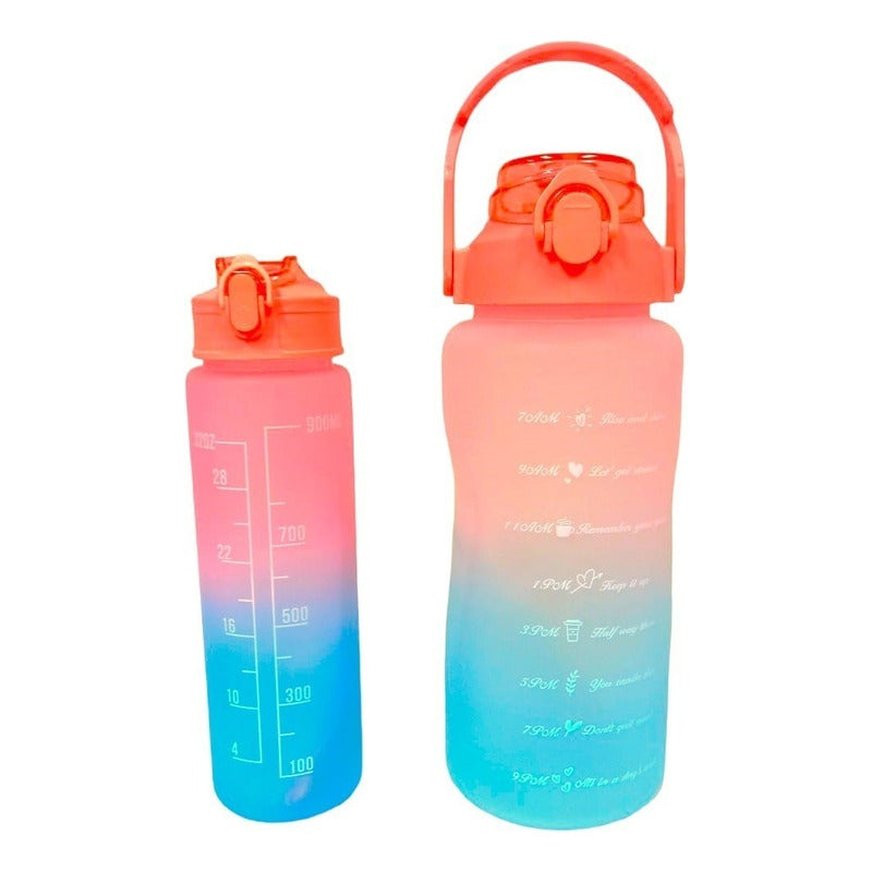 Pack X2 Botellas De Agua Deportiva 2l Y 1l Botella Portátil