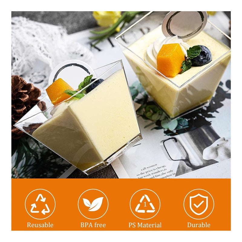 Pack X25 Vasos Acrilico Para Postres Con Tapa Pocillo 210ml