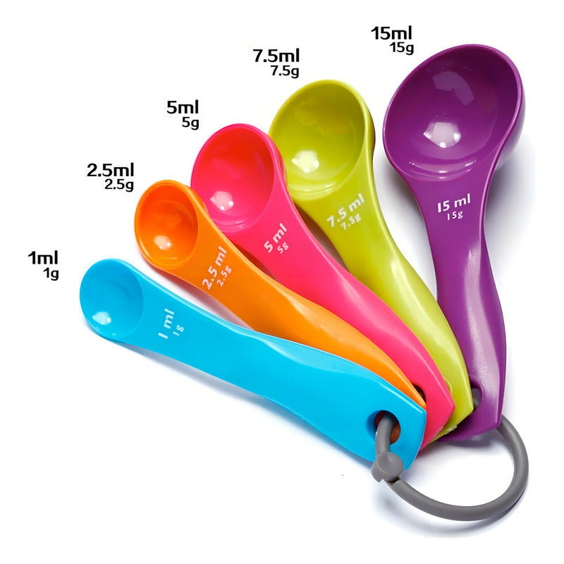 5 Cucharas Medidoras Cocina Repostería Medida Tazas Color Variado