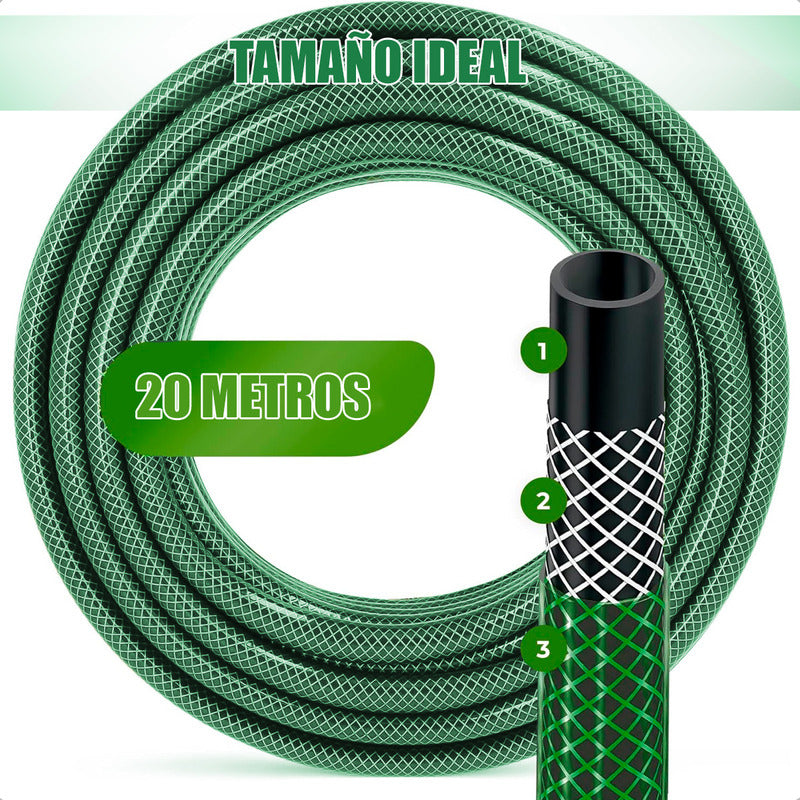 Manguera De 1/2 Pulgada Reforzada 20 Metros Con Accesorios Color Verde