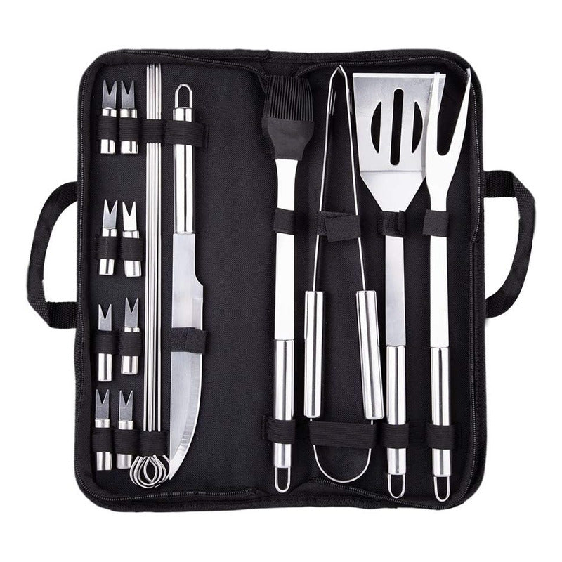 Kit Parrillero 18 Pcs Herramientas Para Asado Acero Inoxidab