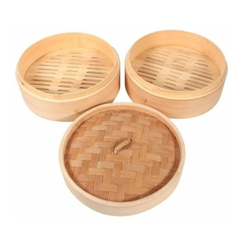 Olla Vaporera De Bambu Olla De Vapor Cesta 2 Niveles 26cm