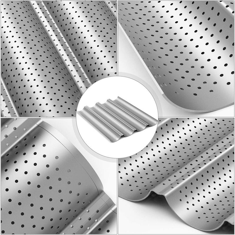 Molde Perforado Antiadherente 4 Pan Francés Baguette Baguete Arcashopping Molde Perforado Metalico Antiadherente Para Pan Francés Pan Baguette