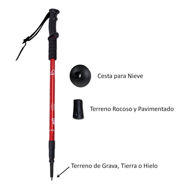 1 Bastón Plegable Ligero Senderismo Treking Caminar Escalar Color Rojo