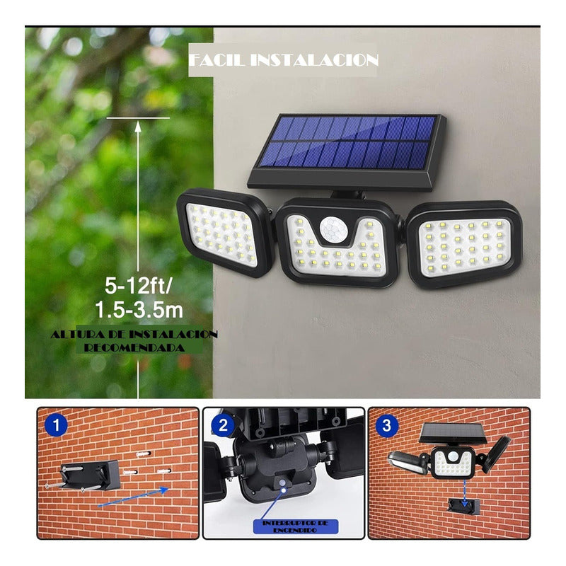 Pack X2 Focos Solar Led Exterior Foco Solar Con Sensor 74led