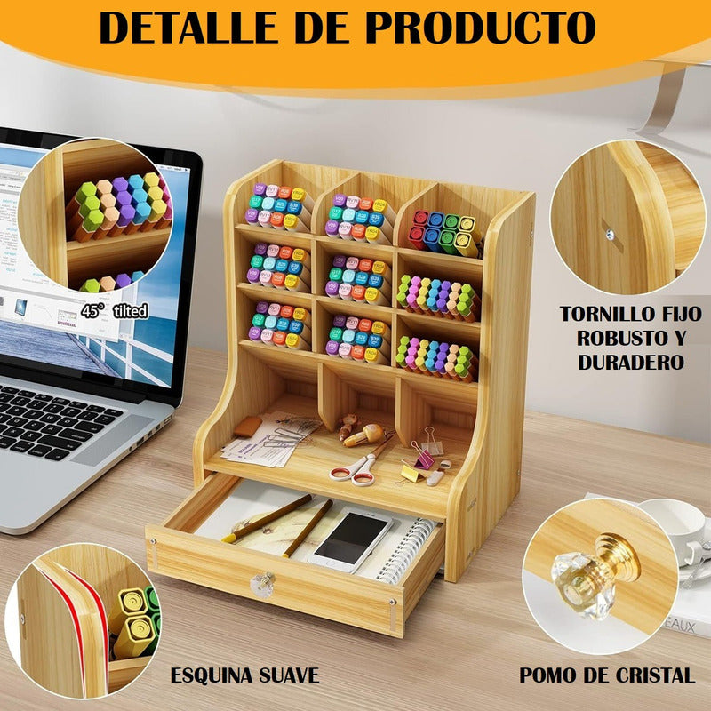 Organizador Escritorio Con Cajón Portalápices Oficina Mader