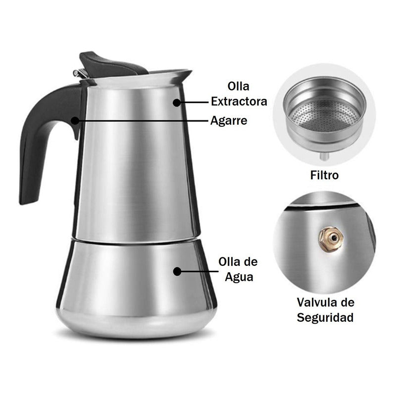 Cafetera Italiana Inoxidable Cafetera Espresso 4 Tazas Coffe