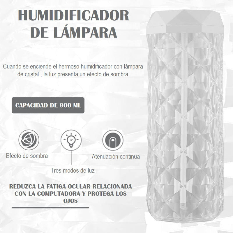 Lampara Humidificador 900ml Lampara Led Cristal Lampara Mesa Color Transparente