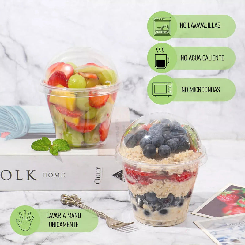 Pack 25 Envases De Plástico Desechables Con Tapa Vaso Postre