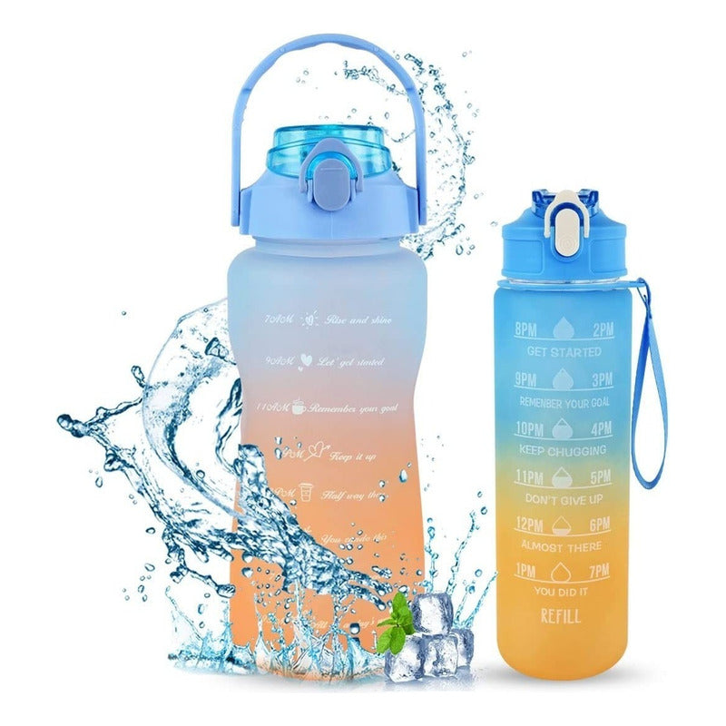 Pack X2 Botellas De Agua Deportiva 2l Y 1l Botella Portátil