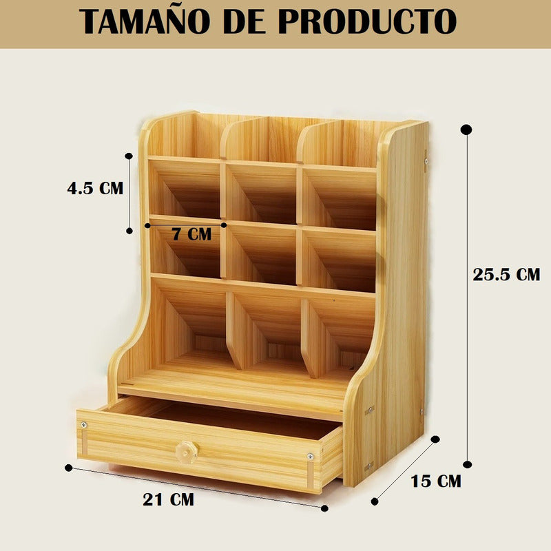 Organizador Escritorio Con Cajón Portalápices Oficina Mader