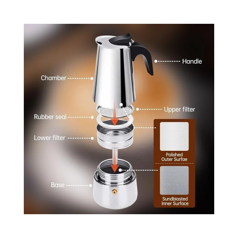 Cafetera Italiana Acero Inoxidable 4 Tazas Cafetera Portatil