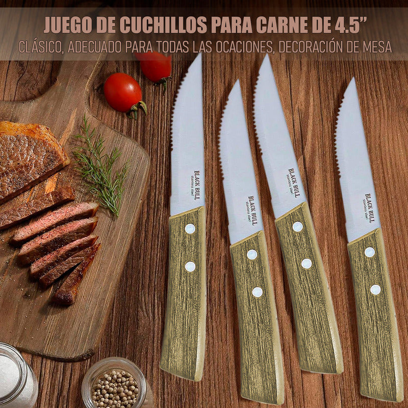 Set De Cuchillos Cuchillo Para Carne Set 4 Cuchillos Steak Black Bull Arcashopping Cuchillos Cocina De Carne Set De 4 Cuchillos Cocina Cuchillos Para Carne Acero Inoxidable Cuchillos Carne De Madera