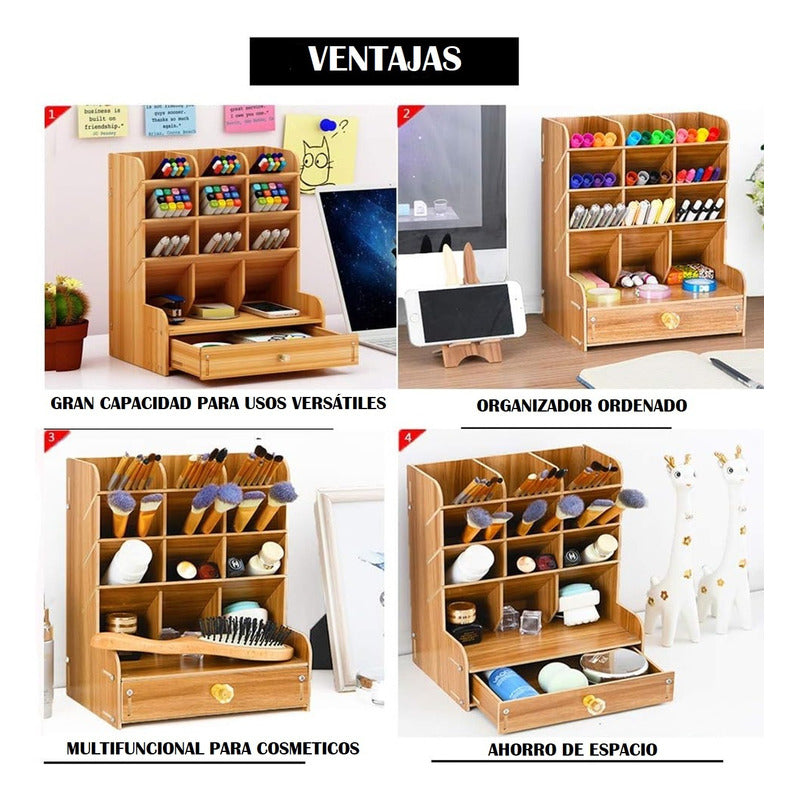 Organizador Escritorio Con Cajón Portalápices Oficina Mader