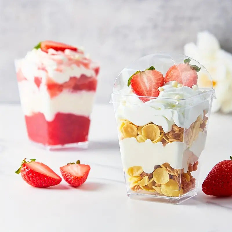 Pack X100 Vasos Acrílico Con Tapa 150ml Pocillo Para Postres