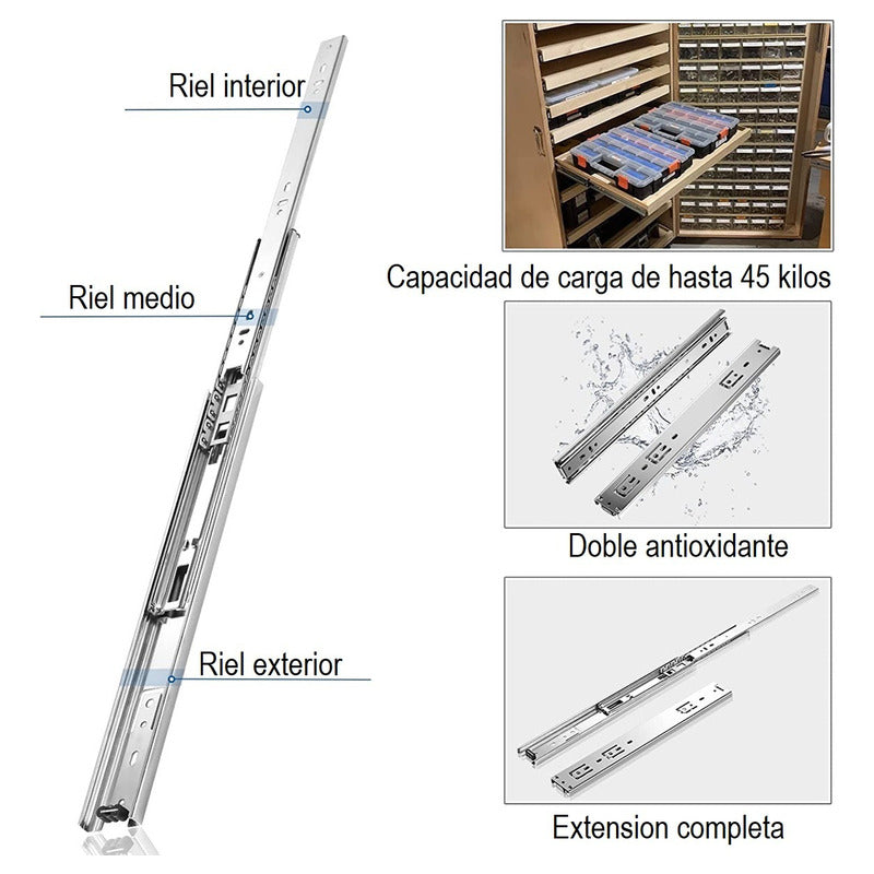 Corredera Telescópica Riel Para Cajones Corredera Riel 45cm