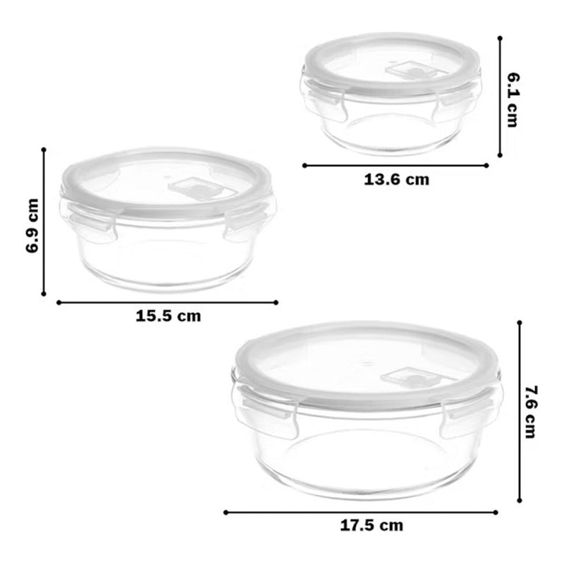Set 3 Contenedores Envases De Vidrio Redondos Herméticos