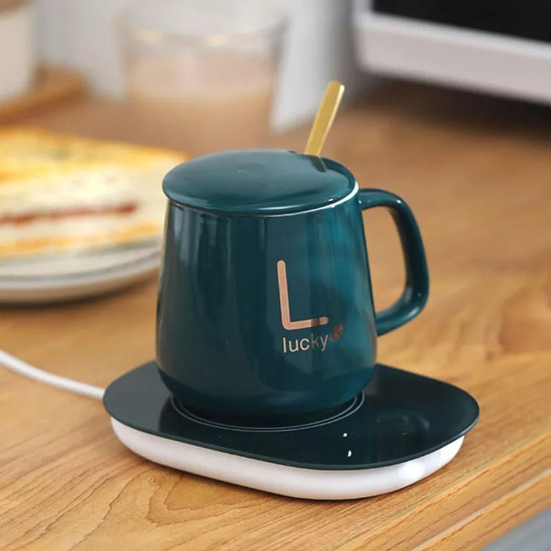 Pack X2 Taza Con Calentador Tazón Tazas De Te Temperadas Mug