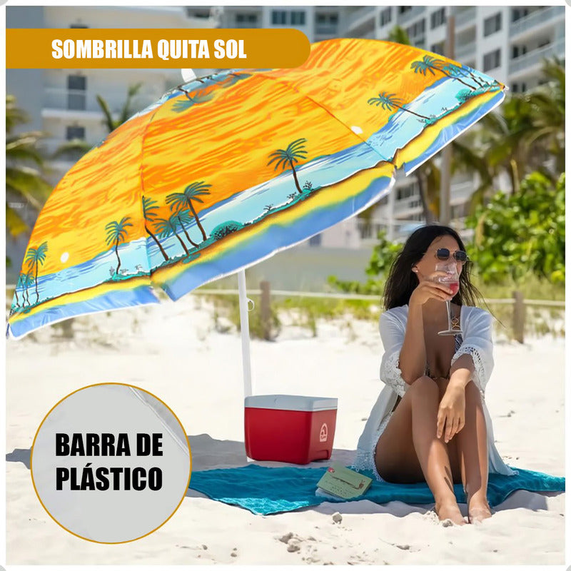 Pack X2 Sombrilla Paraguas Quita Sol Para La Playa 150cm