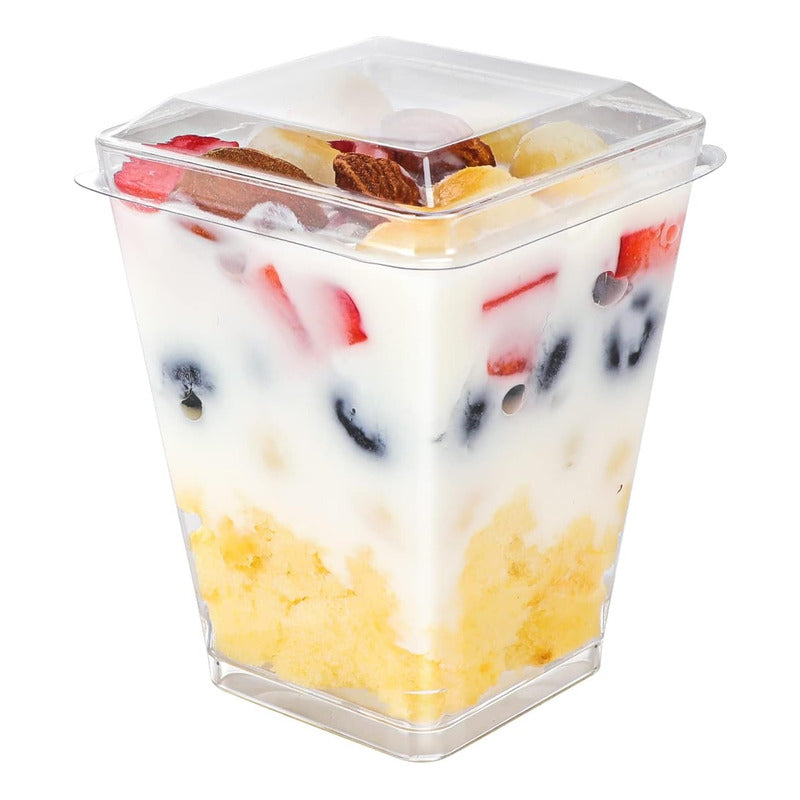 Pack X25 Vasos Acrilico Para Postres Con Tapa Pocillo 210ml