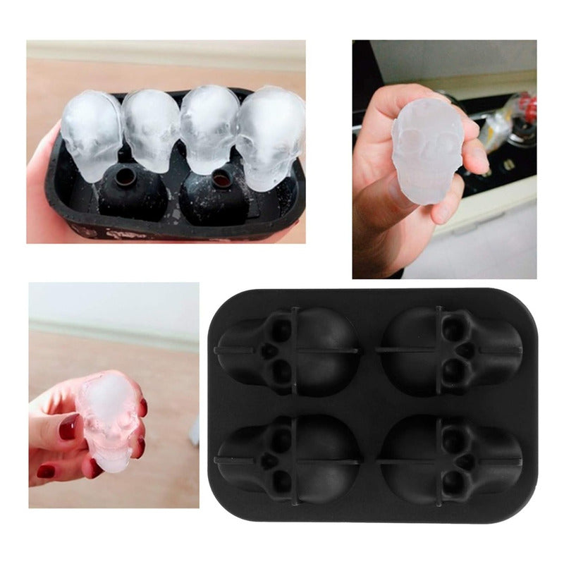 Pack X4 Cubetera Hielo Silicona Calavera Molde Hielo Flexibl