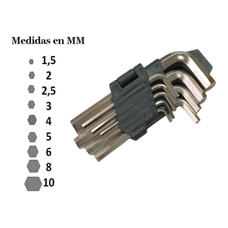 Llave Allen 9 Piezas Herramientas Carpinteria Auto Casa
