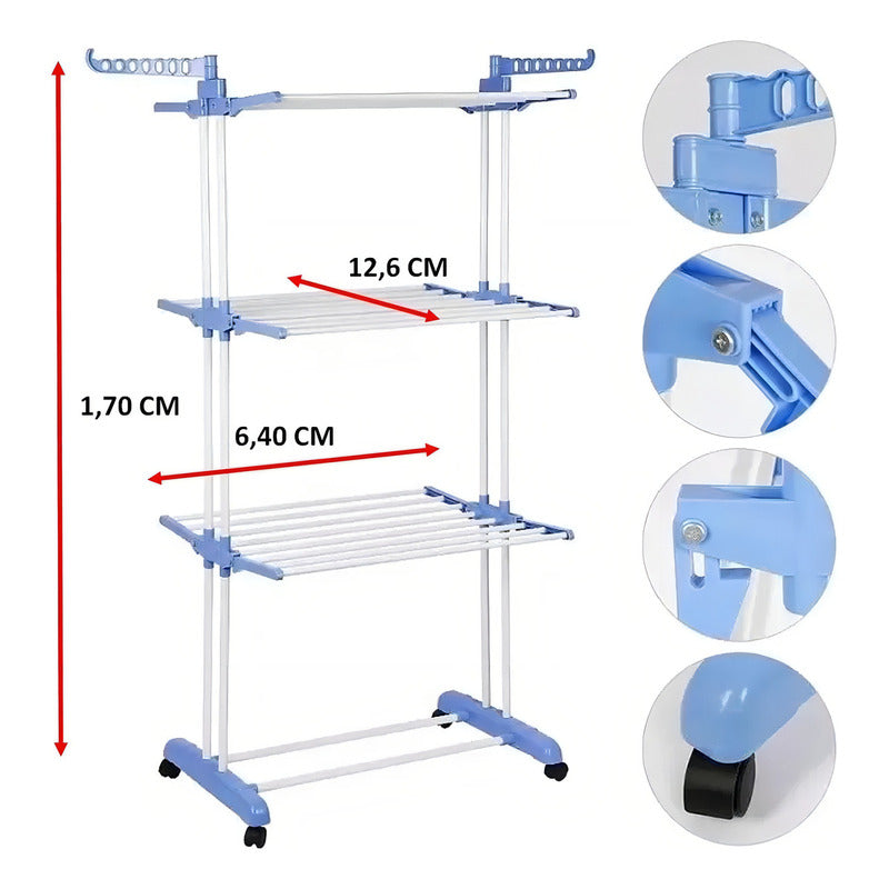 Tendederos Ropa Plegable Secador De Ropa Plegable Arcashopping Tendedero Secador Ropa Portatil Con Rueda 3 Niveles Tendedero De Ropa Metalico Secador De Ropa Vertical