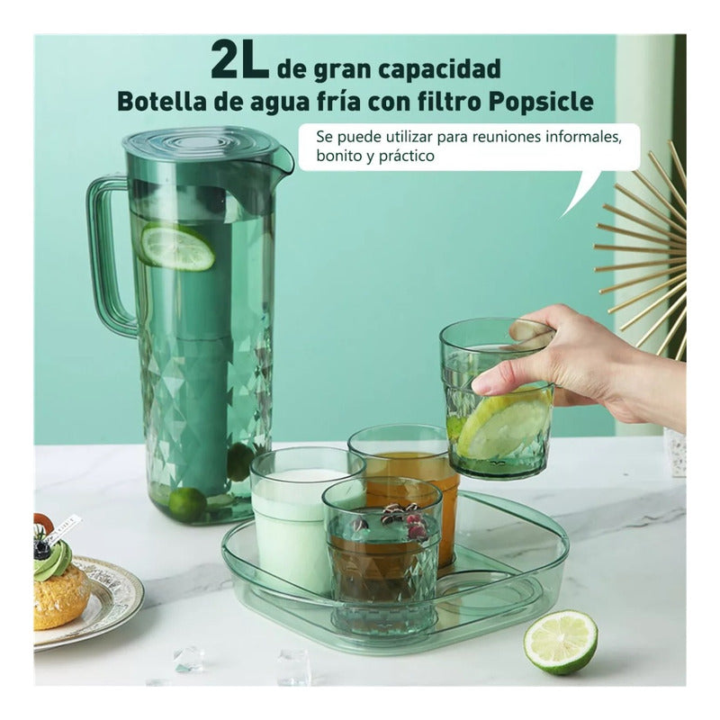 Set Jarra 2 Litros + 4 Vasos Jarra Agua Jugo Refrigerante