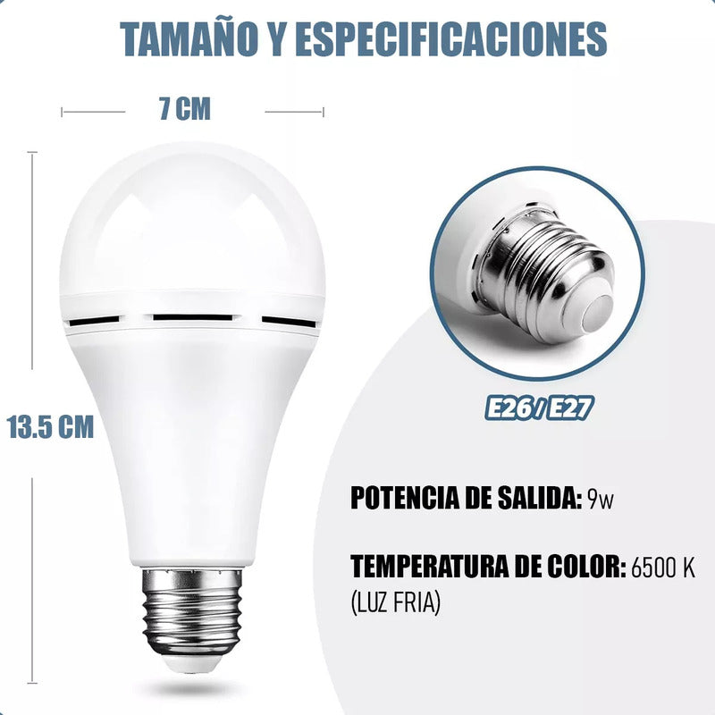 Pack X2 Ampolleta 6.500 K Led Pack X2 Ampolleta Recargable 9w 220v Pack X4 800 Lm Pack X2 Ampolleta Recargable Ampolleta E27 Ampolleta Led 9w Arcashopping
