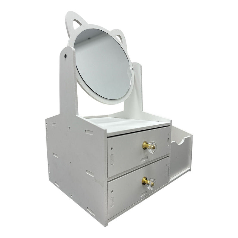 Organizador De Maquillaje Con Espejo Organizador Joyero Color Blanco